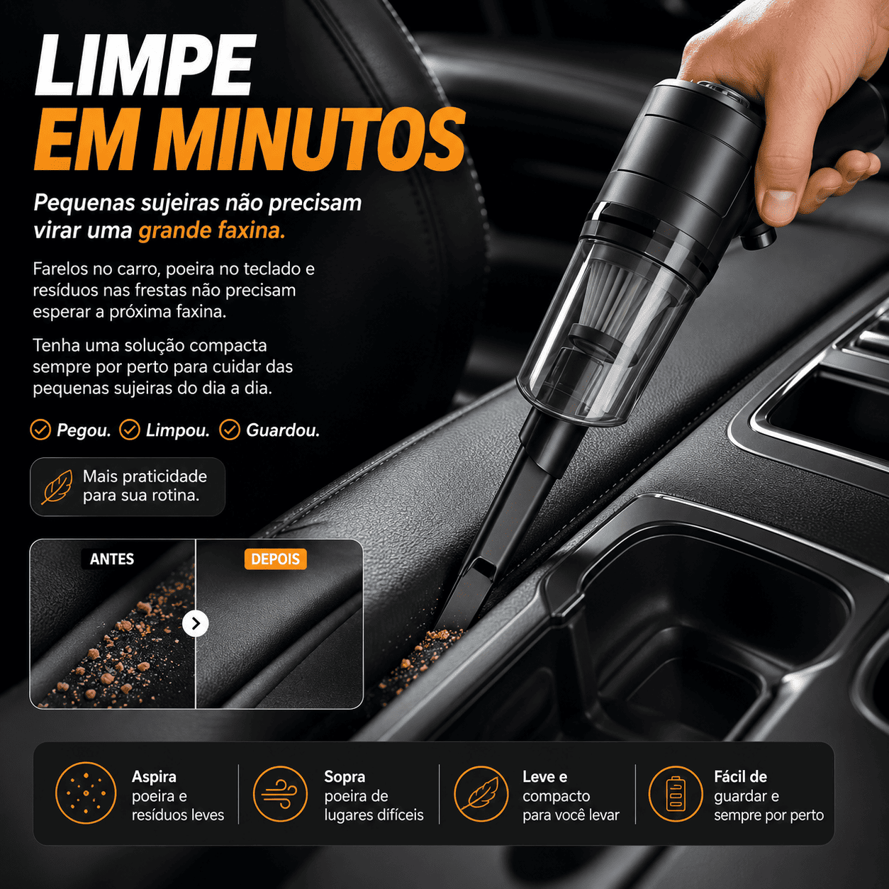 Aspirador de pó portátil mini 2 em 1 compacto e multifuncional